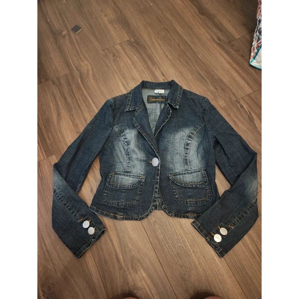 Vintage Y2K Younique Cropped Denim Blazer Jacket L